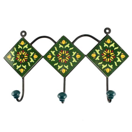 Forest Green Wheel Flower Ceramic Tile Wall Hook